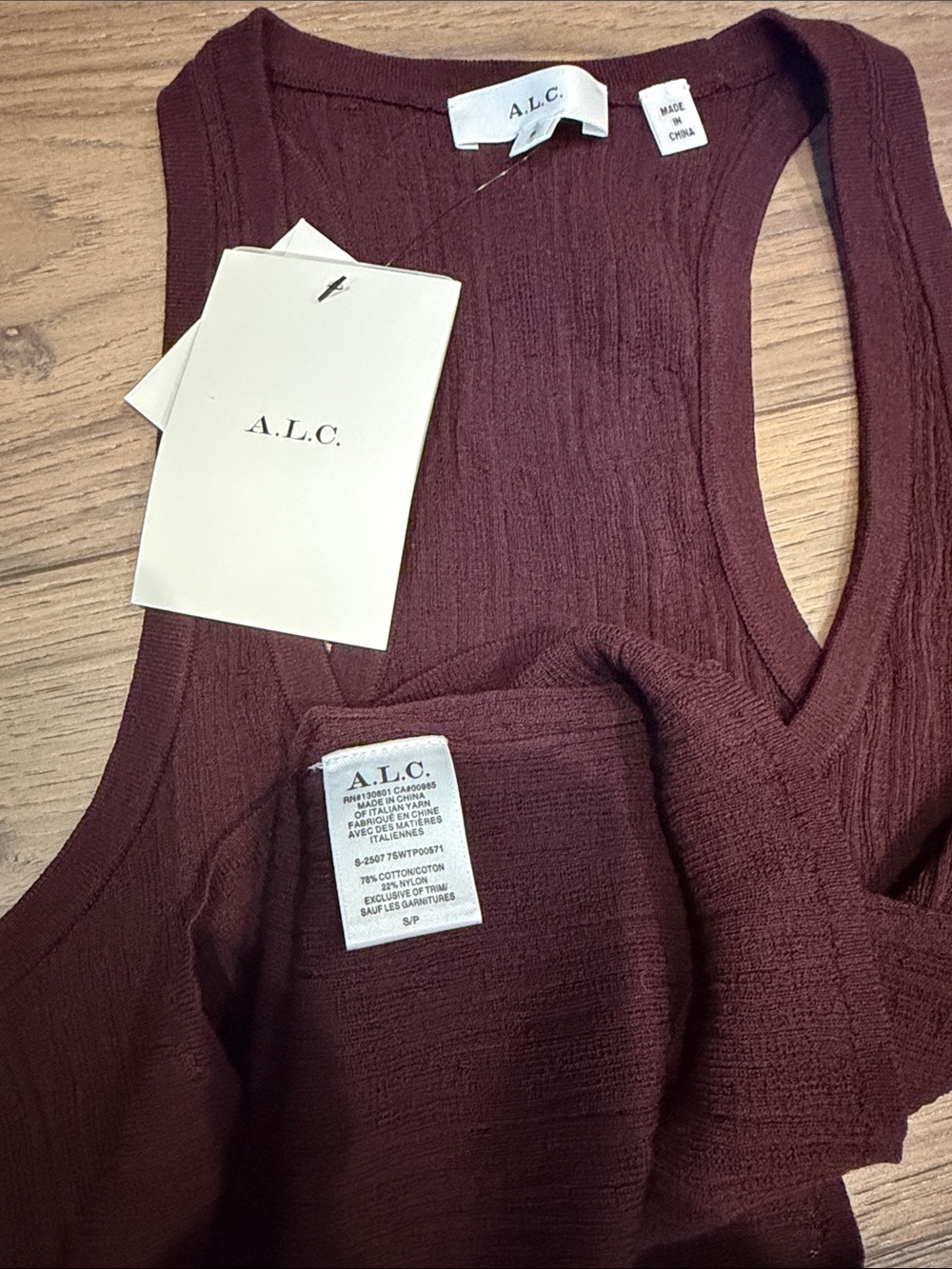 A.L.C. Women's Iris Tank Top in Deep Burgundy NWT Sz Small - Picture 4 of 5